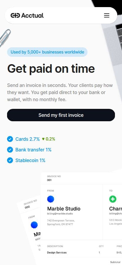 Acctual: Free Small Business Invoicing Software スマホ表示