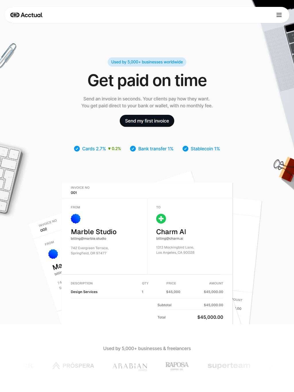 Acctual: Free Small Business Invoicing Software タブレット表示