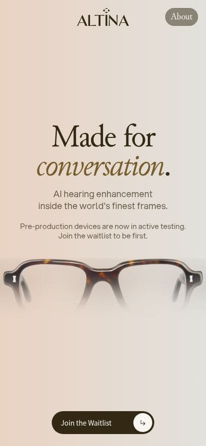 Altina | AI Hearing Eyewear Made for Conversation スマホ表示