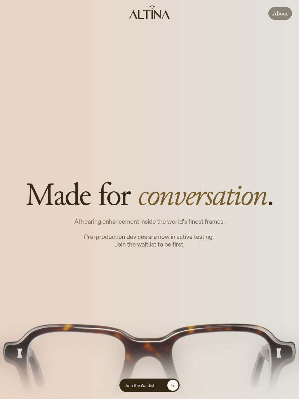 Altina | AI Hearing Eyewear Made for Conversation タブレット表示