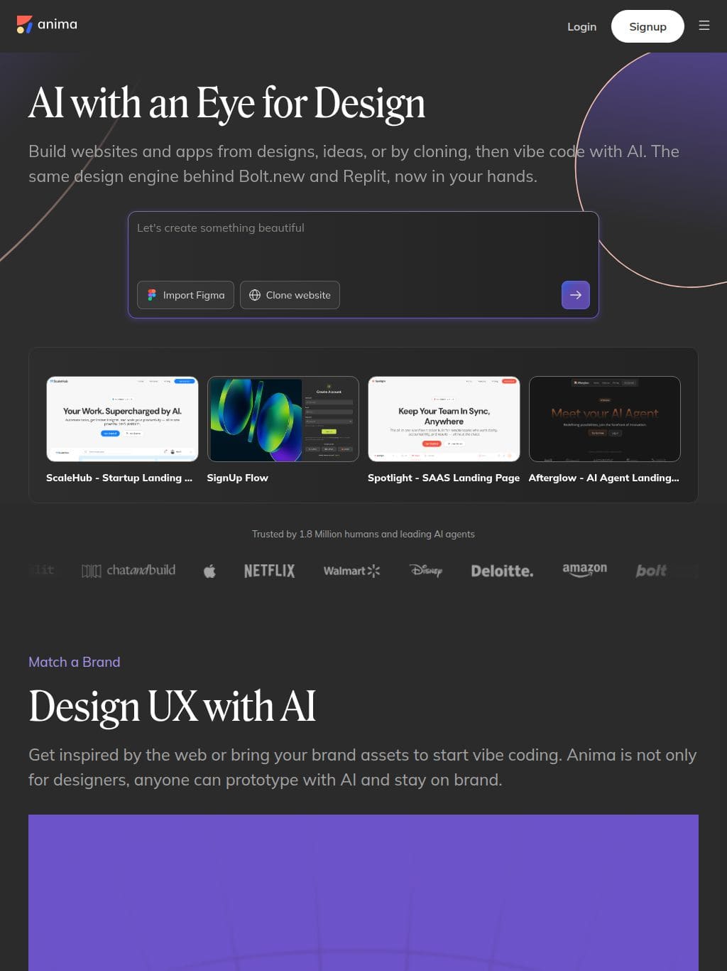 Anima: Build Websites & Apps with AI | UX Design Agent | Figma to Code タブレット表示