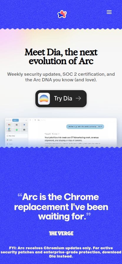 Arc Browser スマホ表示