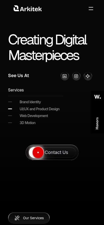 Arkitek - Defining digital presence スマホ表示