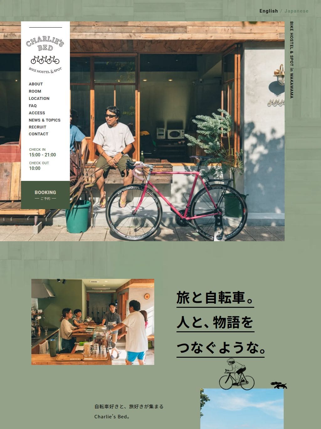Charlie's Bed｜和歌山市にある、自転車と旅好きが集まるホステル タブレット表示
