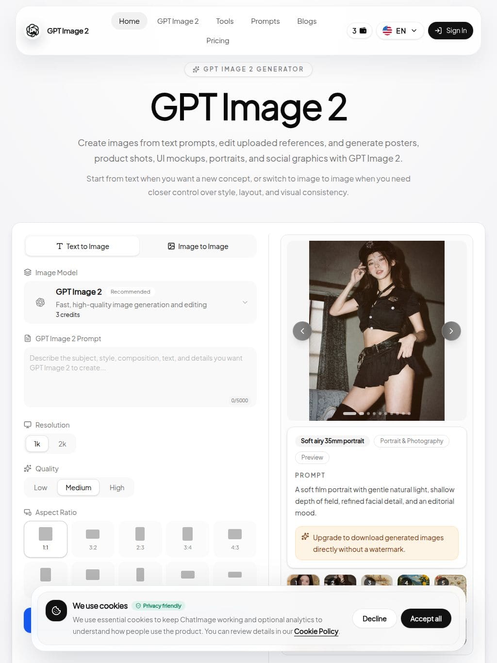 chatimage.ai タブレット表示