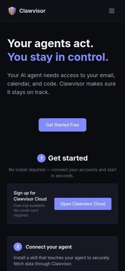 Clawvisor スマホ表示