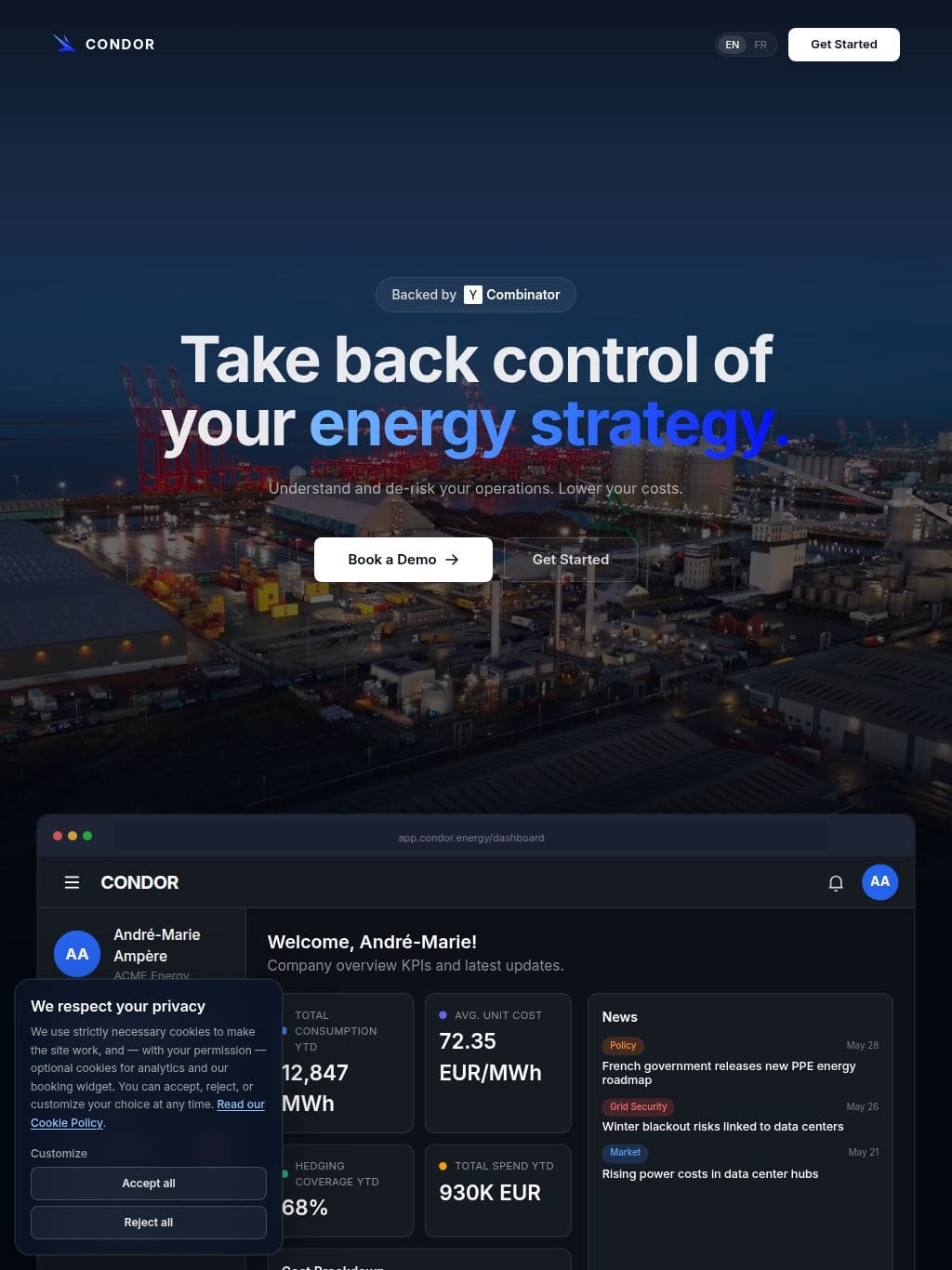 Condor Energy タブレット表示