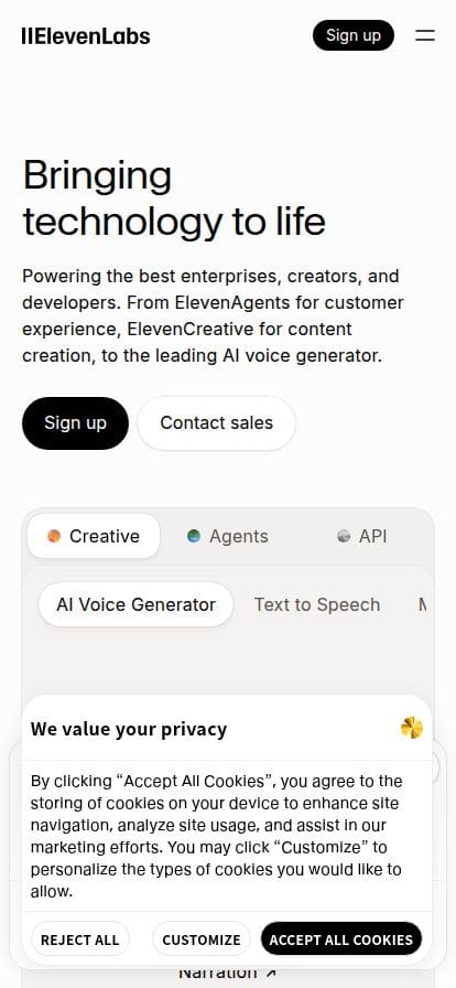 ElevenLabs スマホ表示