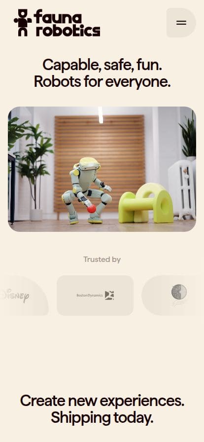Fauna Robotics | Capable, Safe, Fun Robots for Everyone スマホ表示