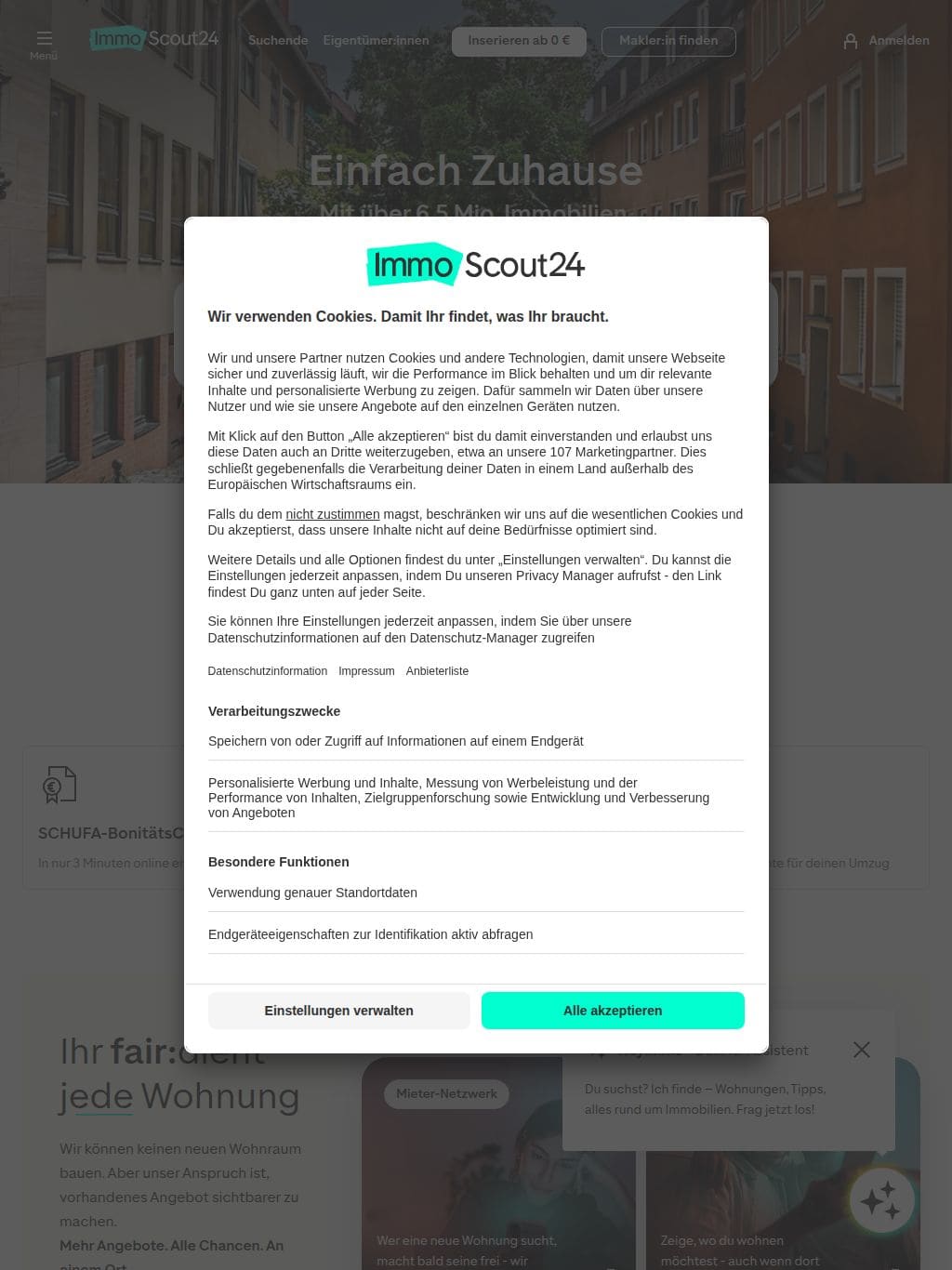 ImmobilienScout24 タブレット表示