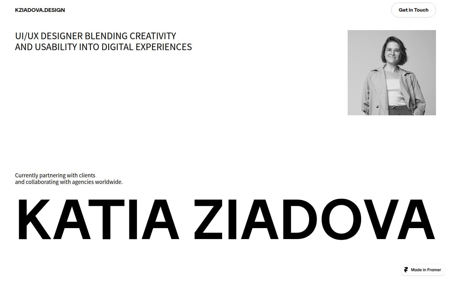 Katia Ziadova Portfolio website PC表示