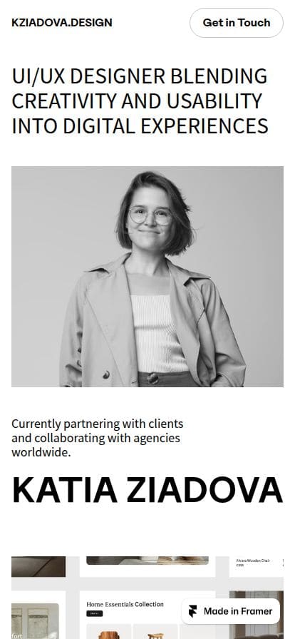 Katia Ziadova Portfolio website スマホ表示