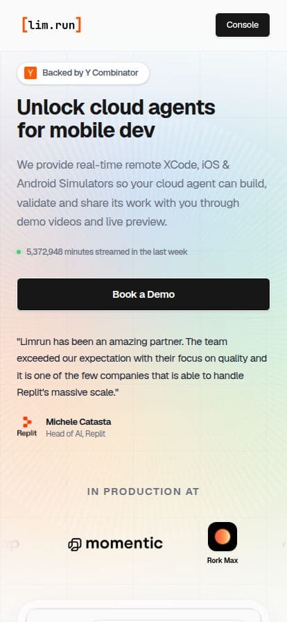 Limrun スマホ表示