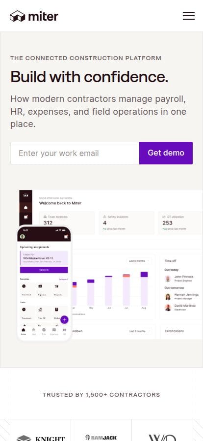 Miter | Payroll, HR, Expenses & Field Ops Software スマホ表示