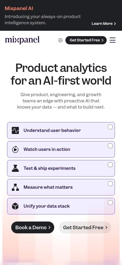 Mixpanel: AI Digital Analytics Platform for Product Teams スマホ表示