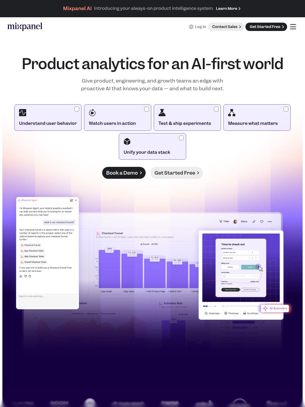 Mixpanel: AI Digital Analytics Platform for Product Teams タブレット表示