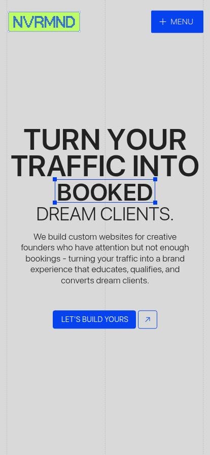 NVRMND Studio | Custom Websites for Creative Founders スマホ表示