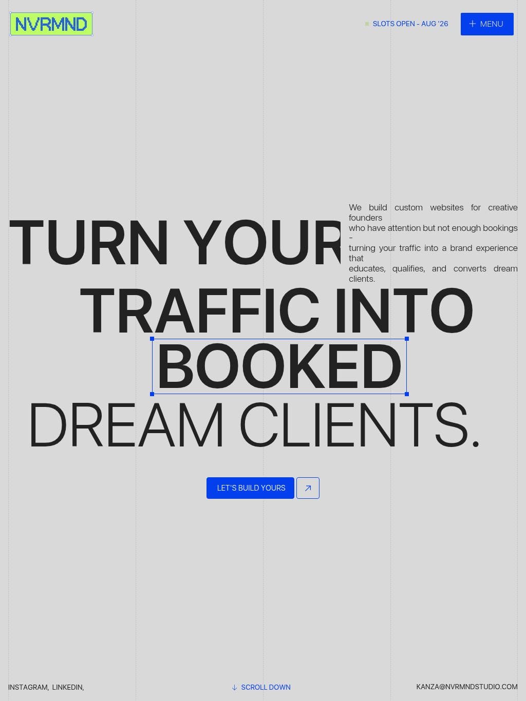 NVRMND Studio | Custom Websites for Creative Founders タブレット表示