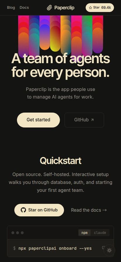 Paperclip – The app people use to manage AI agents for work スマホ表示
