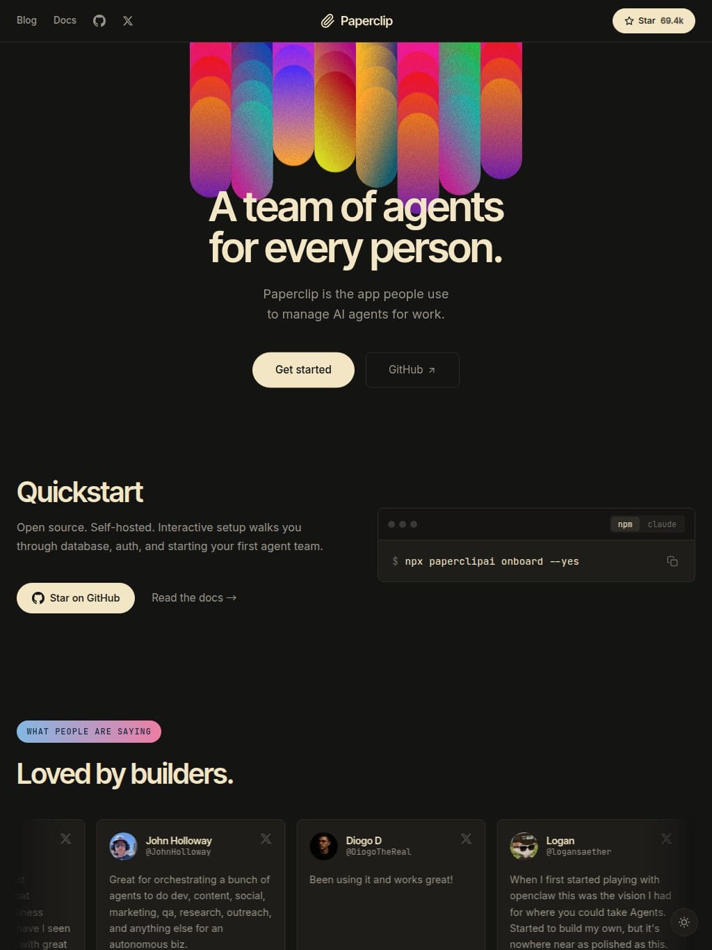 Paperclip – The app people use to manage AI agents for work タブレット表示