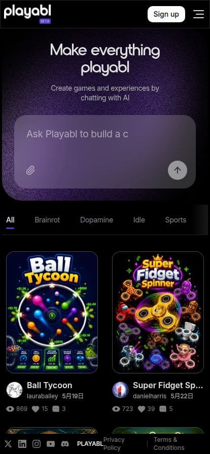 Playabl.ai スマホ表示