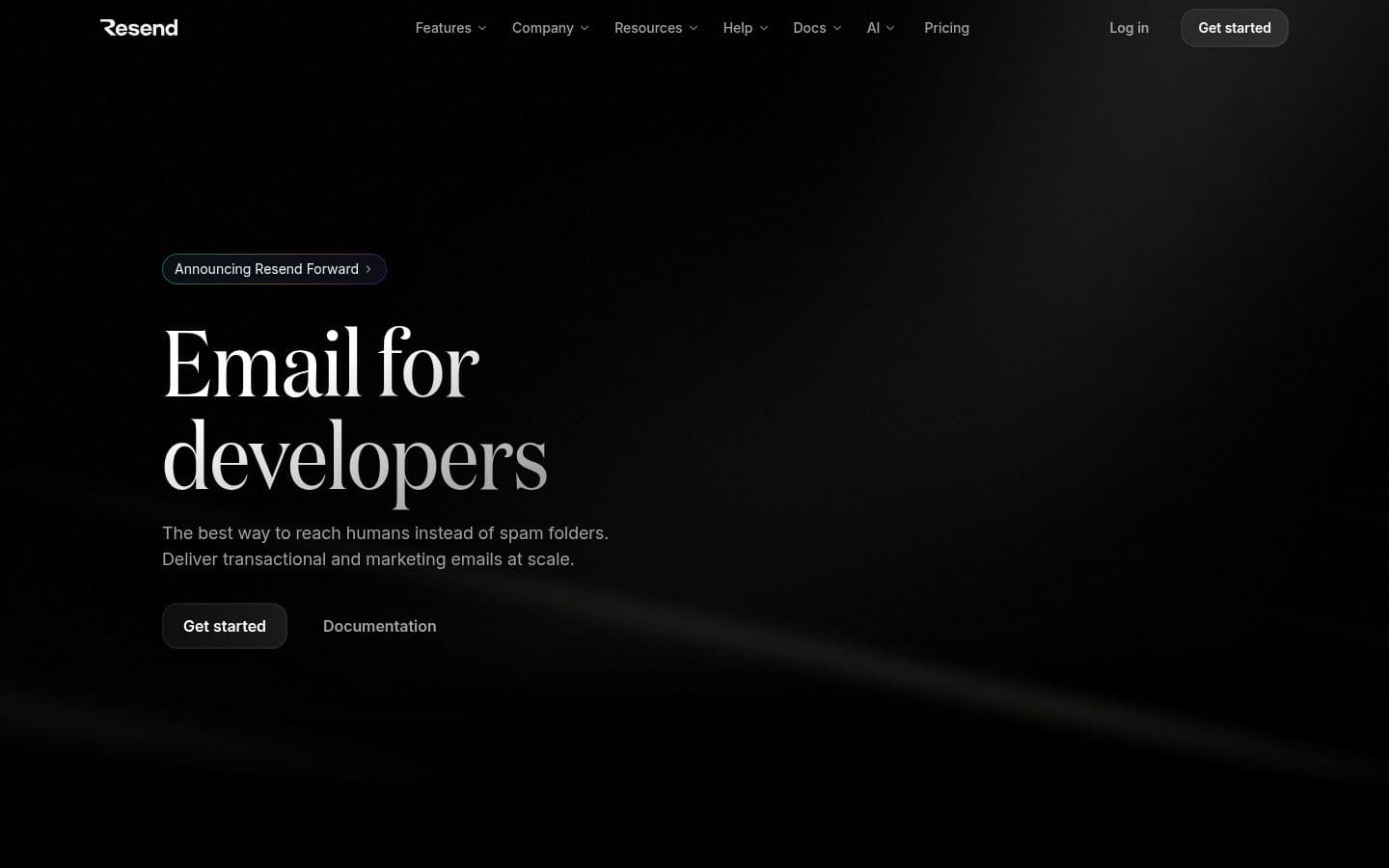 Resend · Email for developers PC表示