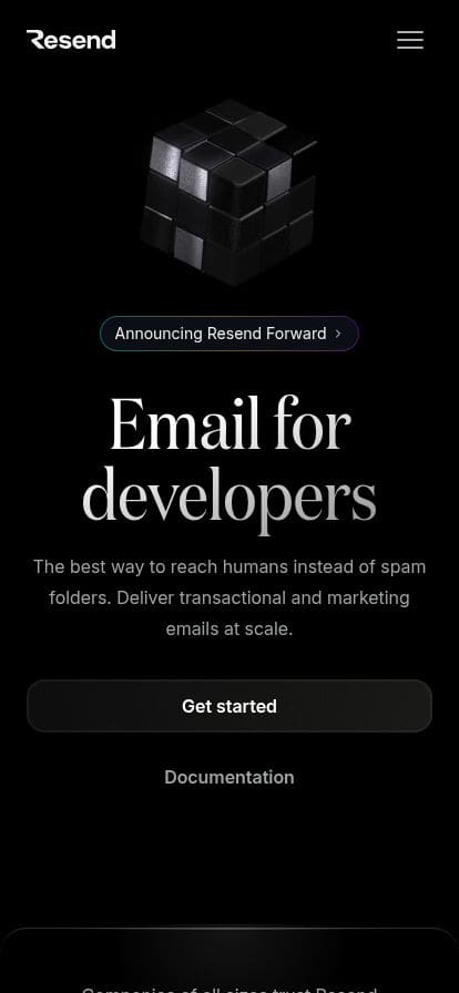 Resend · Email for developers スマホ表示