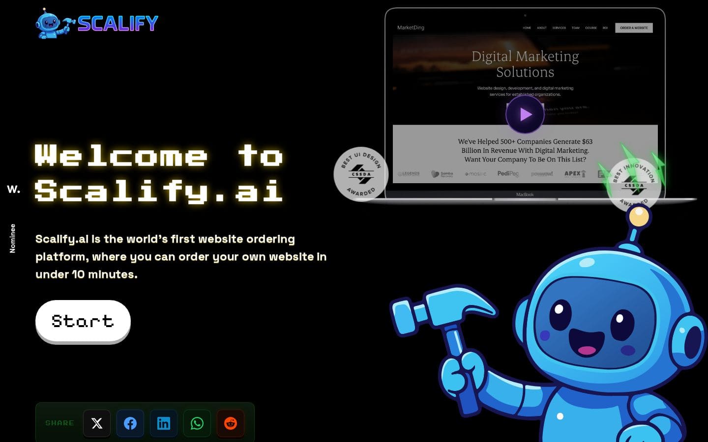 Scalify.ai - Welcome to Scalify.ai - Order A Website In Minutes PC表示