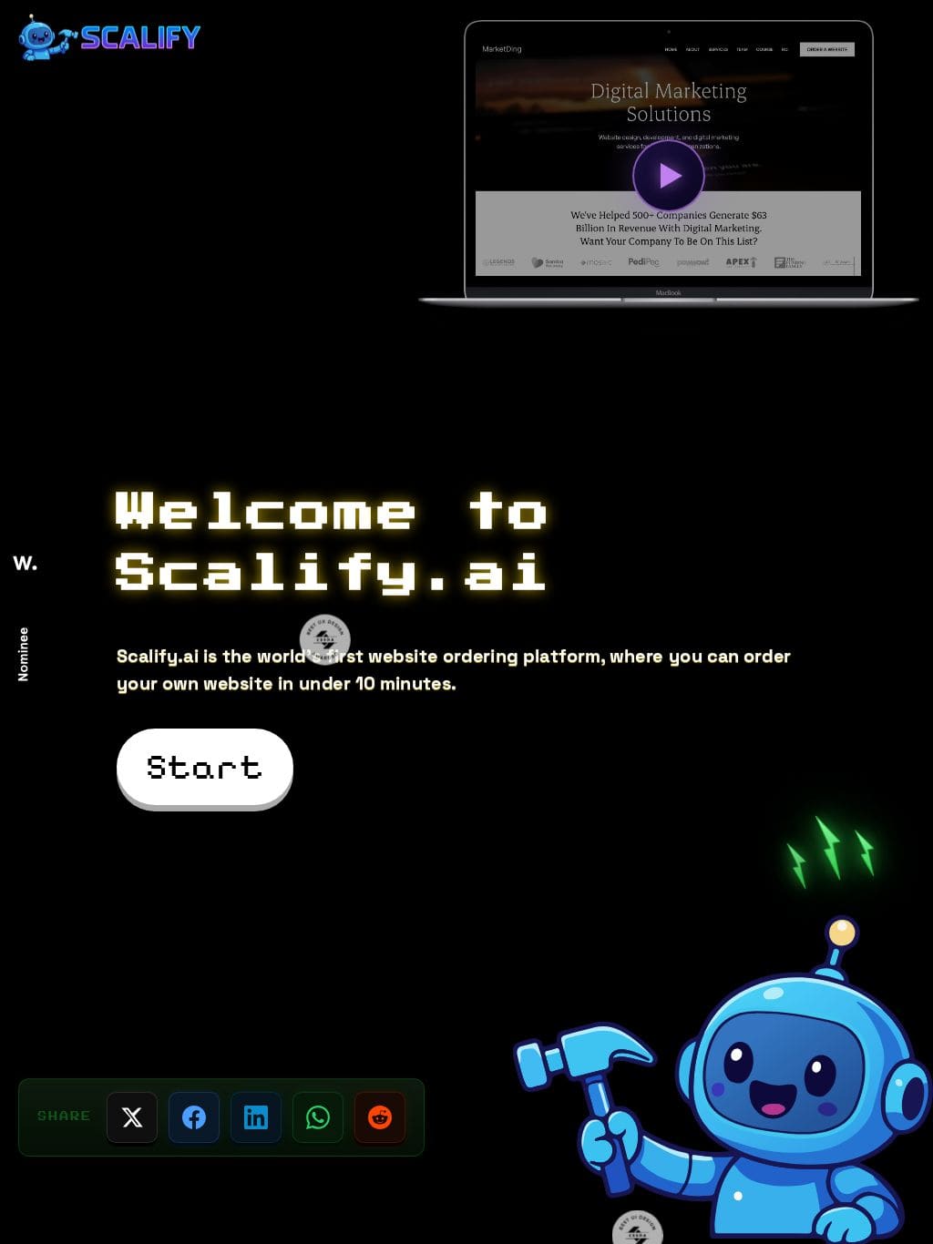 Scalify.ai - Welcome to Scalify.ai - Order A Website In Minutes タブレット表示