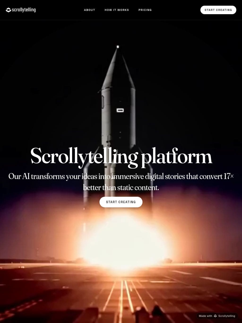Scrollytelling platform — immersive stories built with AI タブレット表示
