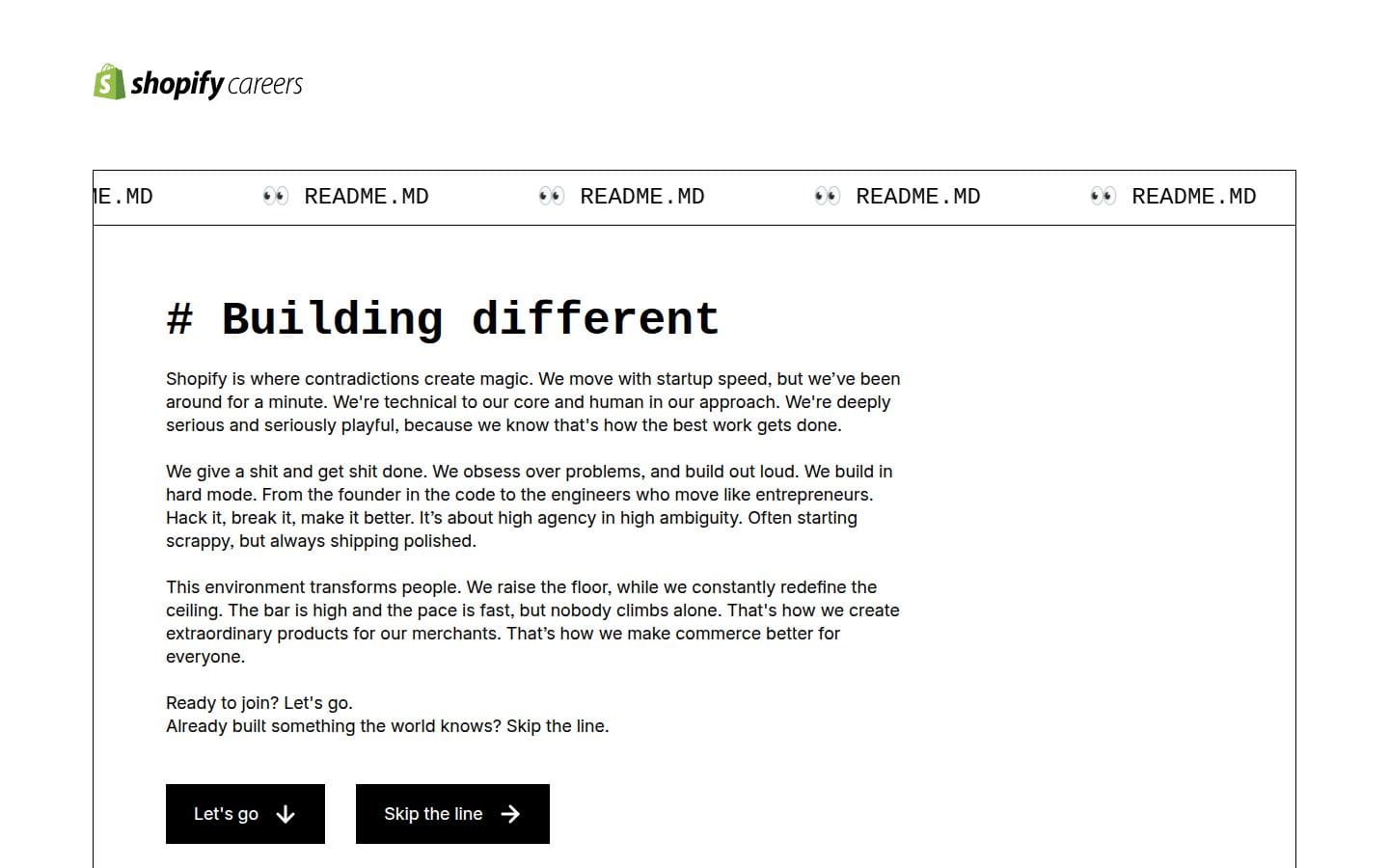 Shopify Careers PC表示