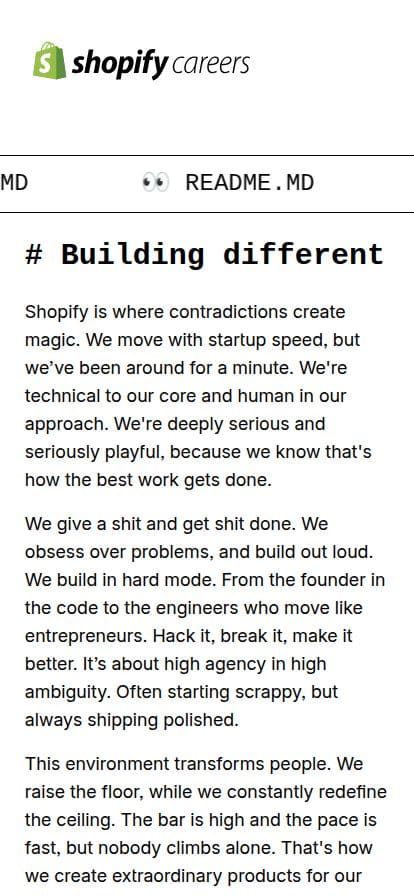 Shopify Careers スマホ表示