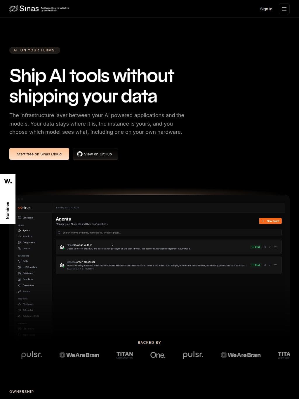 Sinas | The Open-Source Infrastructure for AI Apps タブレット表示