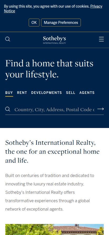 Sotheby's International Realty スマホ表示