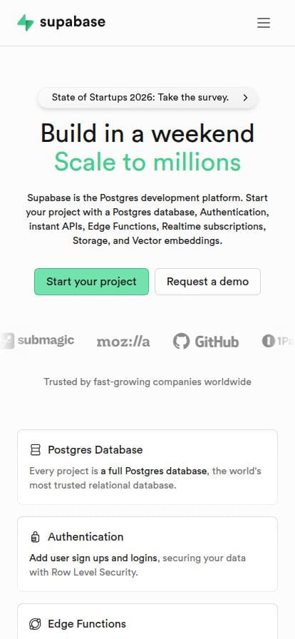 Supabase スマホ表示