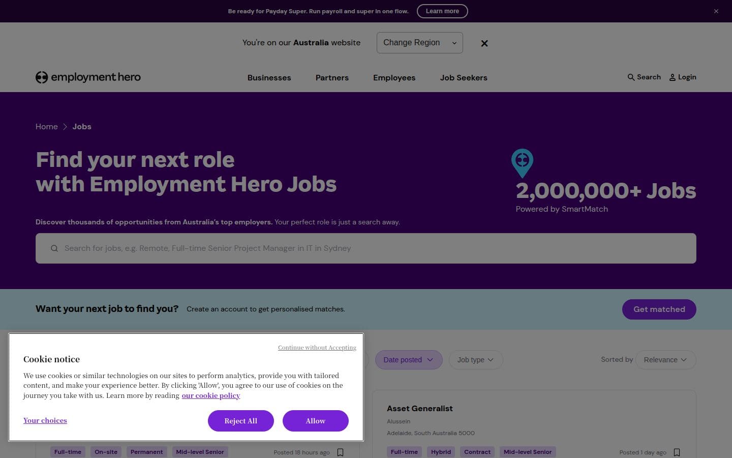 Employment Hero PC表示