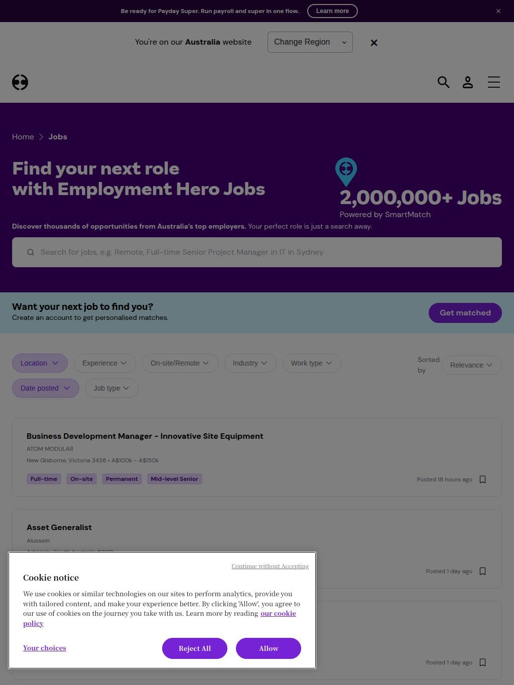 Employment Hero タブレット表示