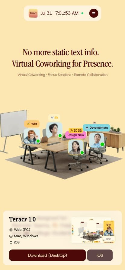 Teracy | The coworking app for remote workers. スマホ表示