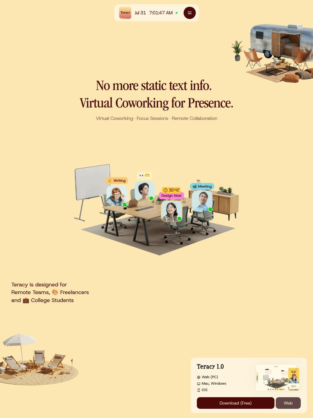 Teracy | The coworking app for remote workers. タブレット表示