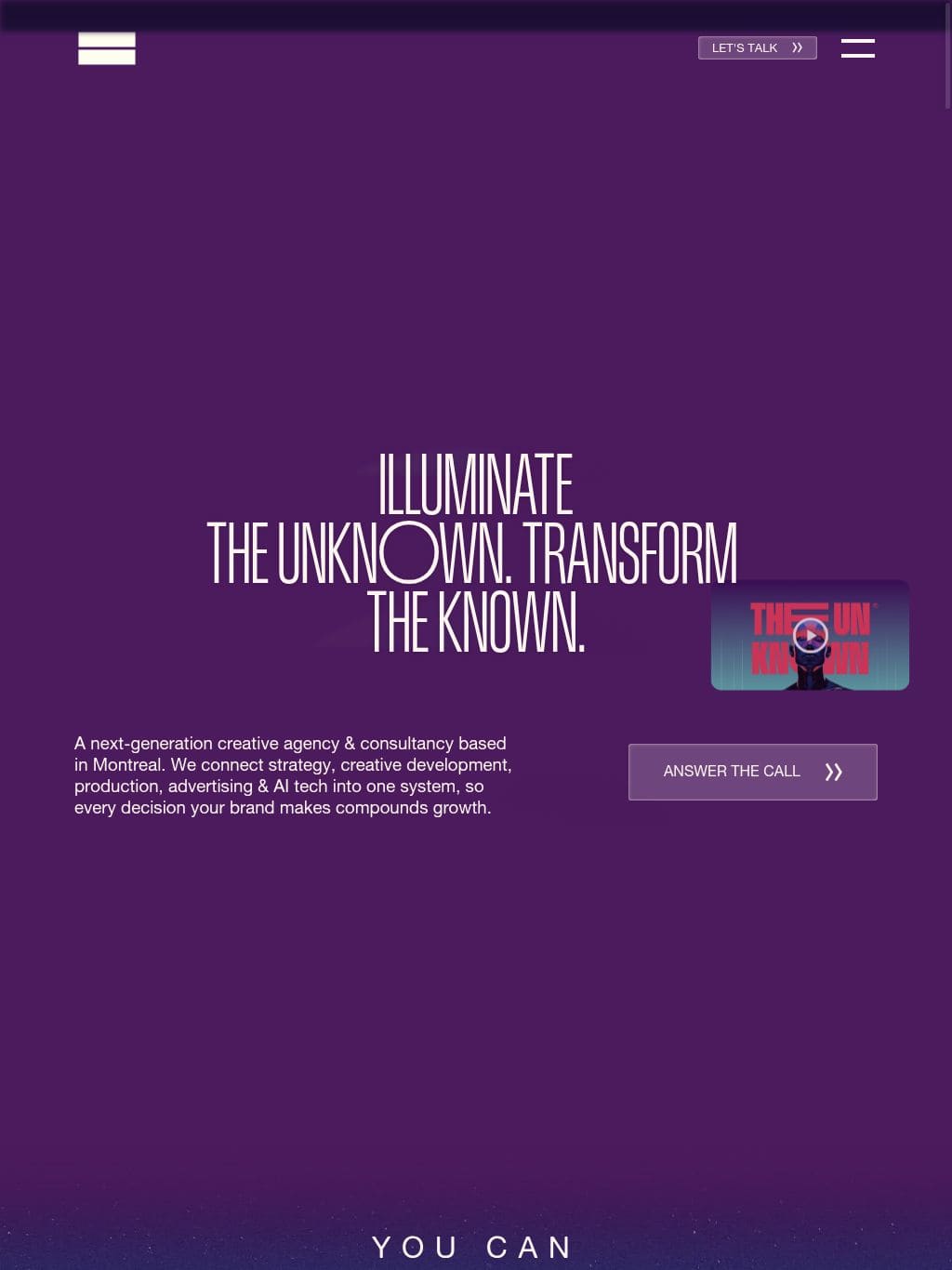THE UN KNOWN® Next Gen Creative Agency タブレット表示
