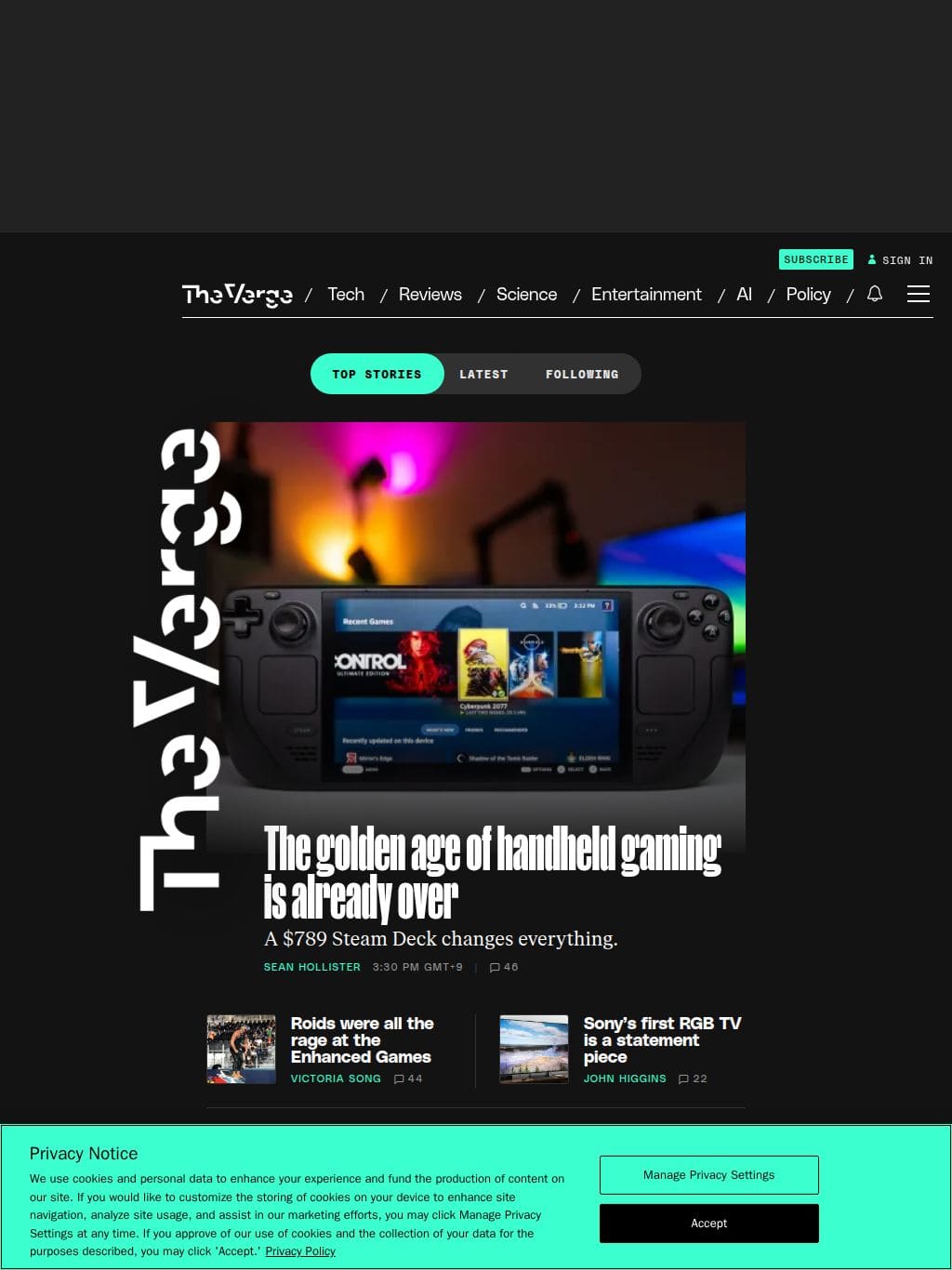 The Verge タブレット表示
