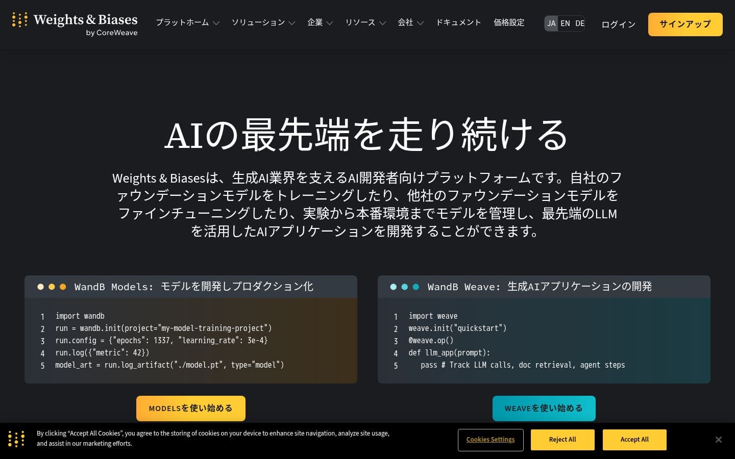 Weights & Biases PC表示
