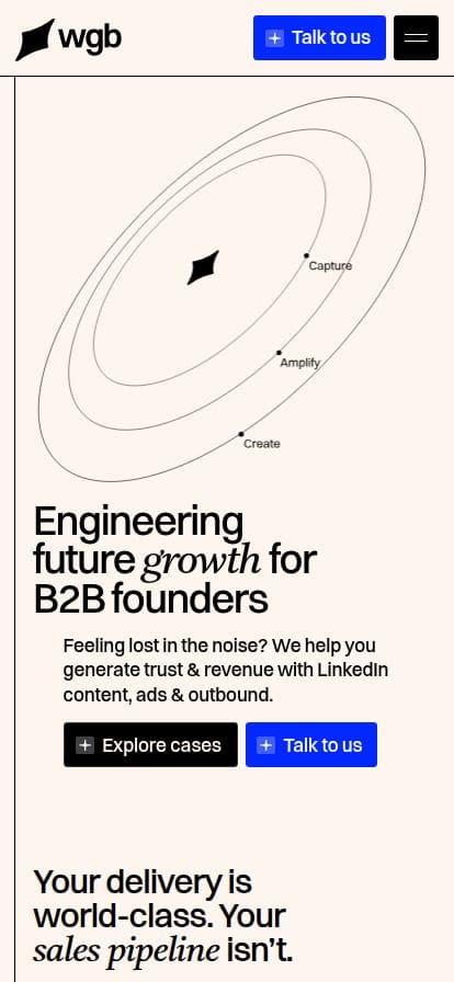 WGB ✦ B2B Growth Agency | LinkedIn Content, Ads & Outbound スマホ表示