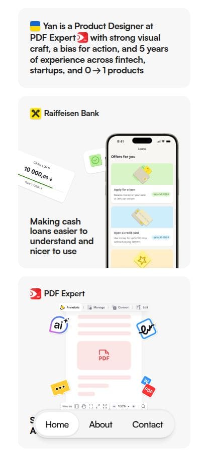 Yan Hladchenko | Product Designer スマホ表示